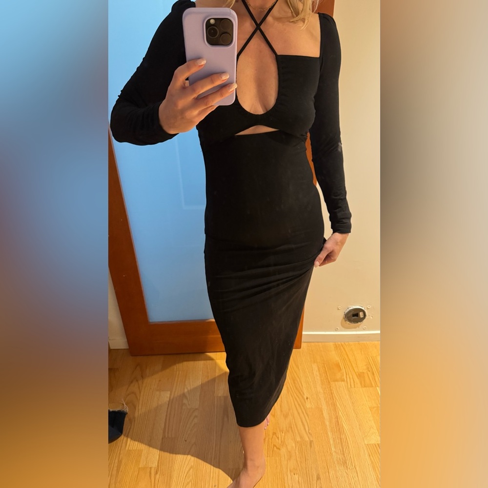Reformation Black Long Sleeve Cut-Out Dress